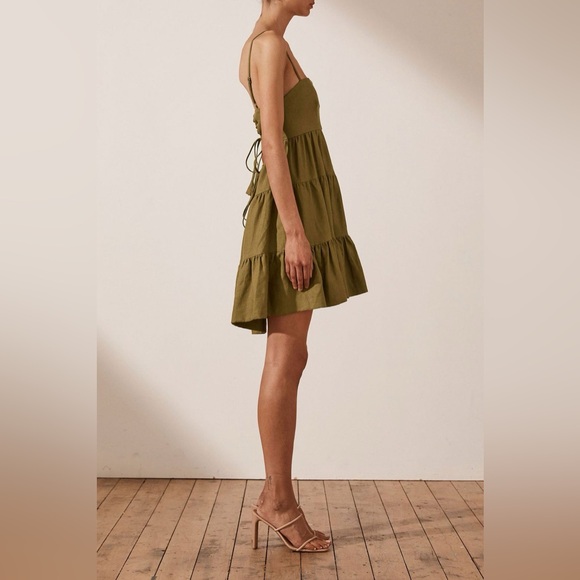 SOLD Shona Joy Lucille Tiered Mini Dress in Cumin - Picture 4 of 15